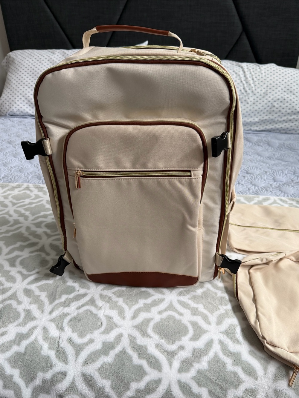 Cream Backpack with Brown Trim – Women's Travel Backpack